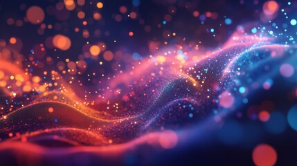 Fototapeta premium Abstract Digital Landscape with Glowing Particles and Bokeh