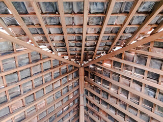 Indonesian traditional wooden house roof structure 