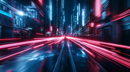 A Nighttime Drive Through a City with Blurry Lights and Buildings