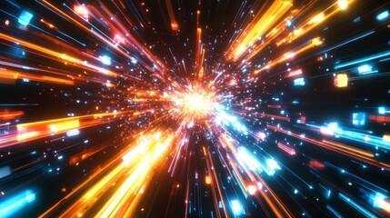 Fototapeta premium A radiant burst of light with streaks of blue and orange