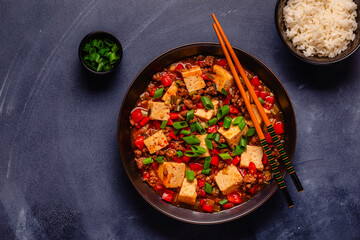 Mapo tofu, tofu in spicy mincemeat sauce.