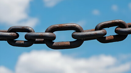 Fototapeta premium Rusty Chain Link Against Blue Sky.