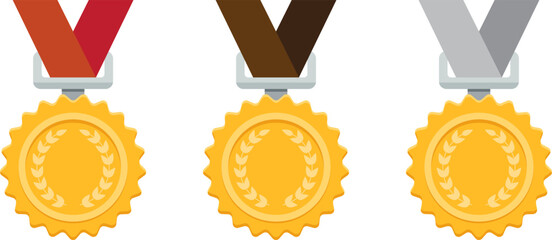 Gold medal icon in flat style. Trophy award vector illustration on isolated background. Winner sign business concept.
