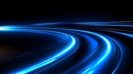 Abstract Blue Light Trails  Curving in a Dark Background, Creating an  Intriguing  Design