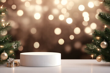 Product podium in Christmas theme style for product presentation, Display product, Background for product branding, Mockup for branding, Packaging, Mockup design, 3d rendering illustration