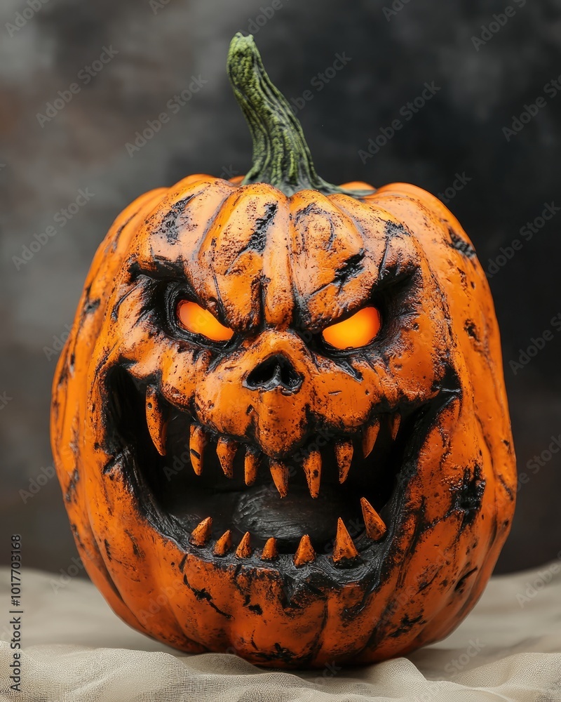 Sticker Sinister pumpkin lantern with menacing expression for Halloween