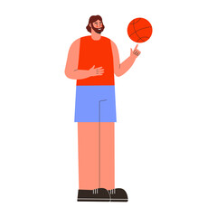 Male Basketball Player vector flat illustration. Man in sport uniform holding ball.