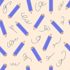 Seamless pattern with colorful pencils. Back to school elements vector flat illustration.
