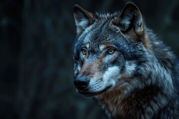 Fototapeta premium A wolf is staring at the camera with a serious expression, generative ai image