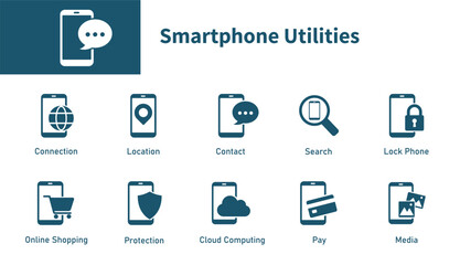 Smartphone utilities icon. Set of solid vector icons theme about digital technology, contacts, fintech, phone.
