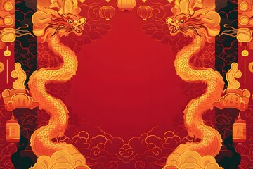 Vibrant Chinese Zodiac Dragon Wallpaper Design