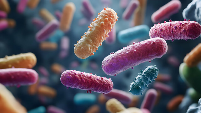 Colorful Bacteria Under a Microscope.
