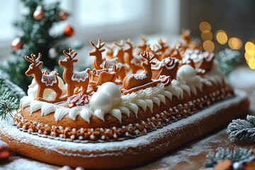 Christmas Cake with Festive Reindeer Decoration