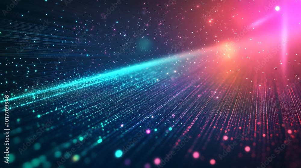 Poster Abstract background with glowing lines and particles in blue and red colors.