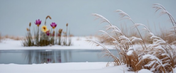 Light of snow of pond through shot rushing resting reed nibbling crawling view ancient flower view resting over.