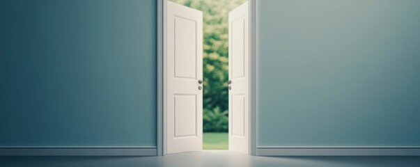 Fototapeta premium Open door leading to a bright new world symbolizing a fresh start and opportunity for growth change and adventure