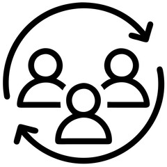 Business collaboration icon featuring three people in a circular arrangement representing teamwork and networking