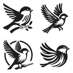Obraz premium Sparrow birds icon silhouette drawing vector style illustration