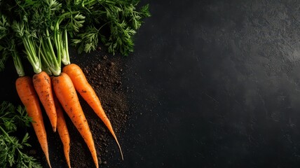 Freshly harvested carrots with dirt clinging to their roots, showcasing their natural earthy tones.