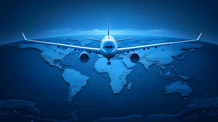 Fototapeta premium Airplane Flying Over World Map.