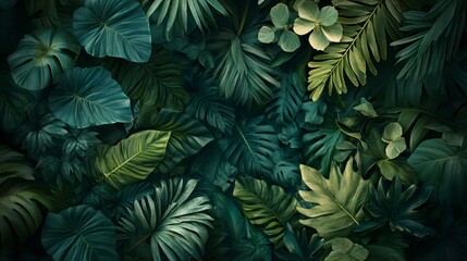 Fototapeta premium Lush green tropical leaves background.