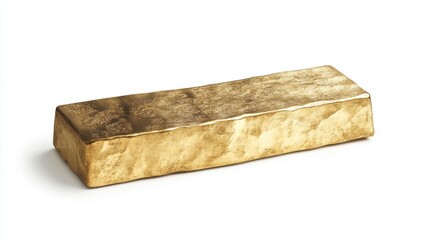 Fototapeta premium Shiny gold bar with a smooth, reflective surface and detailed etchings, displayed on a plain white background to showcase its luxurious design