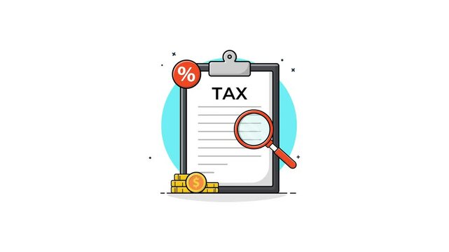 4k Clipboard with Tax Paper and Gold Coin. Taxation Concept Animation Video 