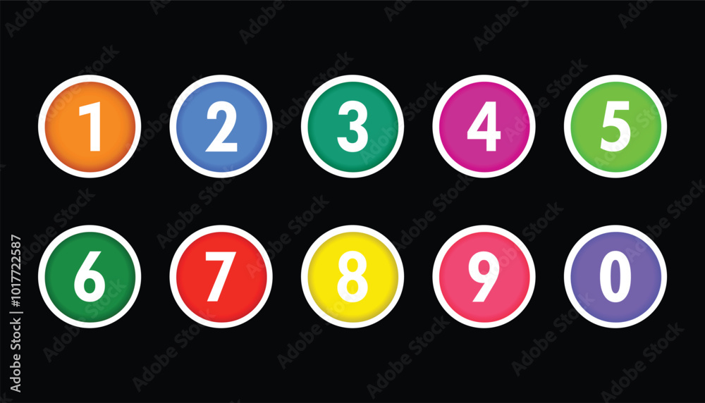 Wall mural colored cartoon number set. circle number font icon. vector set of 1-10 digit. school mathematical s