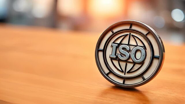ISO Certification Medal on a Wooden Surface