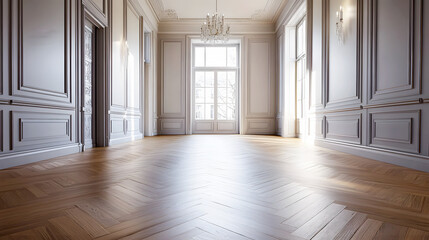 Fototapeta premium Classic Herringbone Oak Parquet Flooring Interior Design