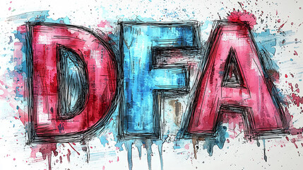 An urban graffiti-style artwork emphasizes the boldness of DFA letters, vividly merging bright colors and expressive strokes to create a modern street art feel.