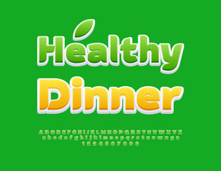 Vector eco banner Healthy Dinner for Cafe. Stylish Green. Trendy Alphabet Letters and Numbers set.