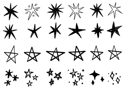 Hand drawn cute star doodle stars scrapbook underline text, comic illustration in sketch grunge style
