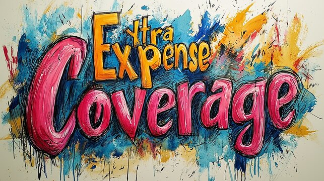 An expressive colorful artwork showcasing bold typography related to extra expense coverage using an energetic blend of colors and art styles.