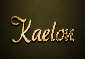 Old gold text effect of futuristic name Kaelon with 3D glossy style Mockup.