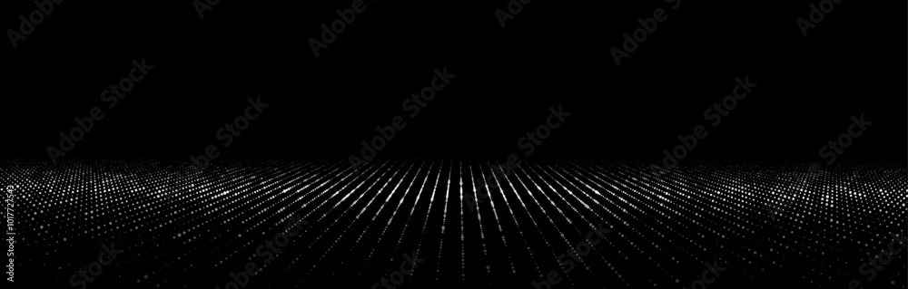 Poster vector perspective grid on dark background. dots connected by lines. digital cyberspace. network con
