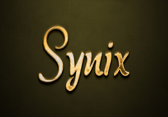 Old gold text effect of futuristic name Synix with 3D glossy style Mockup.