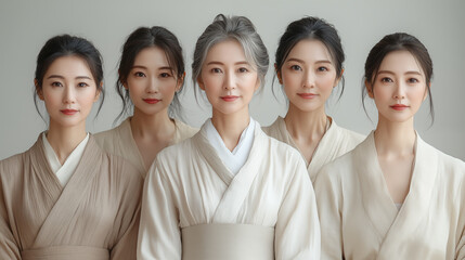 Fototapeta premium Group of asian women in traditional japanese dressing gowns