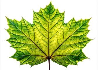 Fototapeta premium Isolated elegant green maple leaf on a transparent background, perfect for autumn decoration and nature-inspired themes, adding a touch of seasonal beauty and charm.