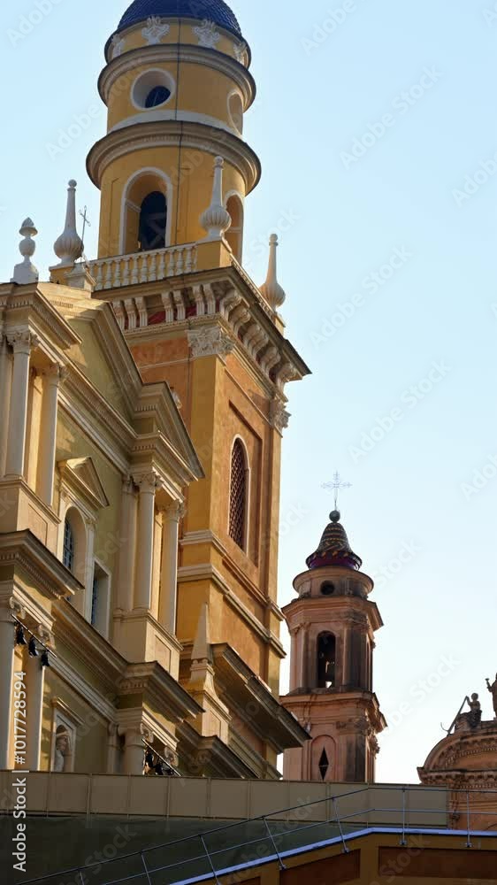 Canvas Prints View of the St Michel Basilica in Menton, France. Vertical