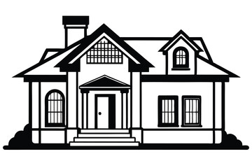 Dream house line art illustration black and white, Vector illustration on white background.