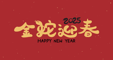 2025 Chinese New Year with cute handwritten Chinese font design, calligraphy translation: 