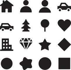 Black and White Shopping Icons: Bags, Gift Boxes, Storefront, Shoes, Bike, and Cart