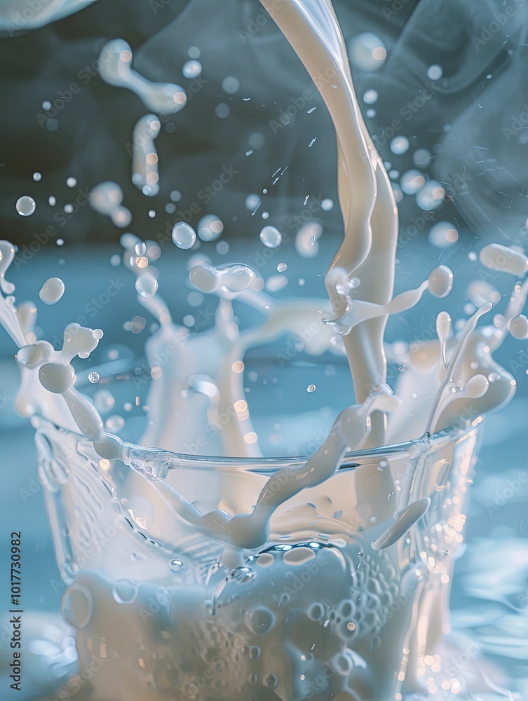Poster a glass captures the energetic splash of milk, showcasing dynamic movement and vibrant texture again