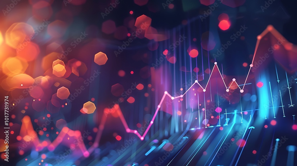 Poster abstract visualization of data with a chart showing a positive trend, representing business growth a