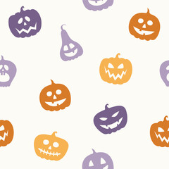 Funny Halloween texture with pumpkins. Seamless pattern. Vector