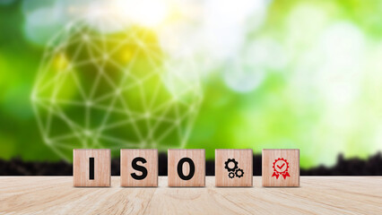 ISO standards quality control, wooden cubes with ISO standards quality control concept, assurance...