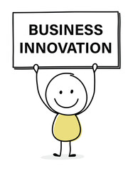 Happy stickman with text on a board - business innovation. Business concept. Vector