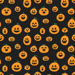 Cute Halloween background with hand drawn pumpkins. Seamless pattern. Vector illustration