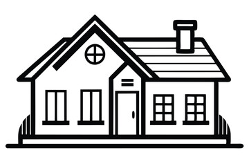 Dream house line art illustration black and white, Vector illustration on white background.